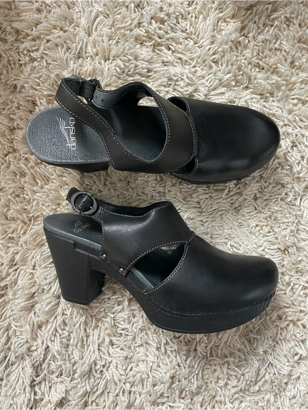 Dansko Black Leather Clog Heels